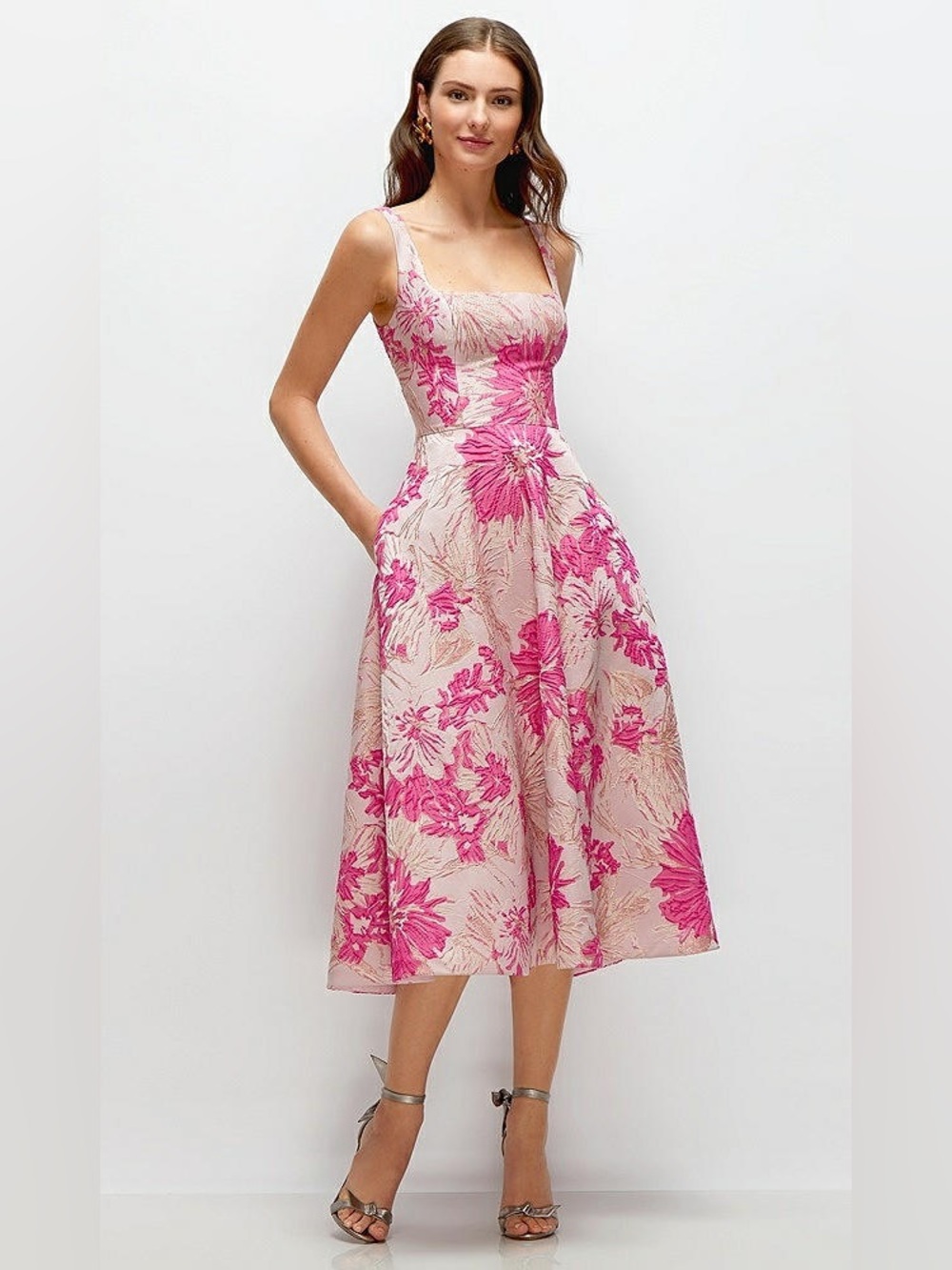 NEW Dessy Collection Floral Jacquard Sleeveless Fit & Flare Midi Dress Size 18